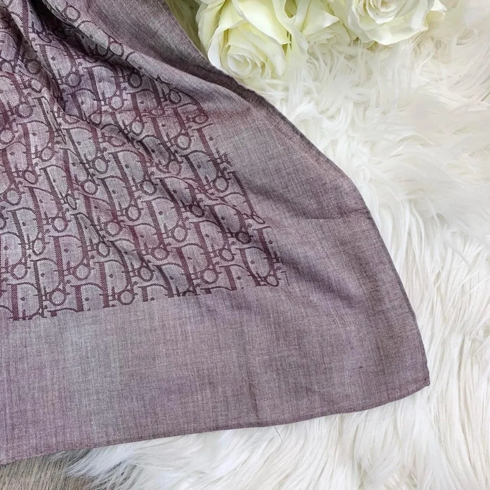 Vintage Christian Dior Cotton Dusty Lavender Purple Monogram Print Scarf